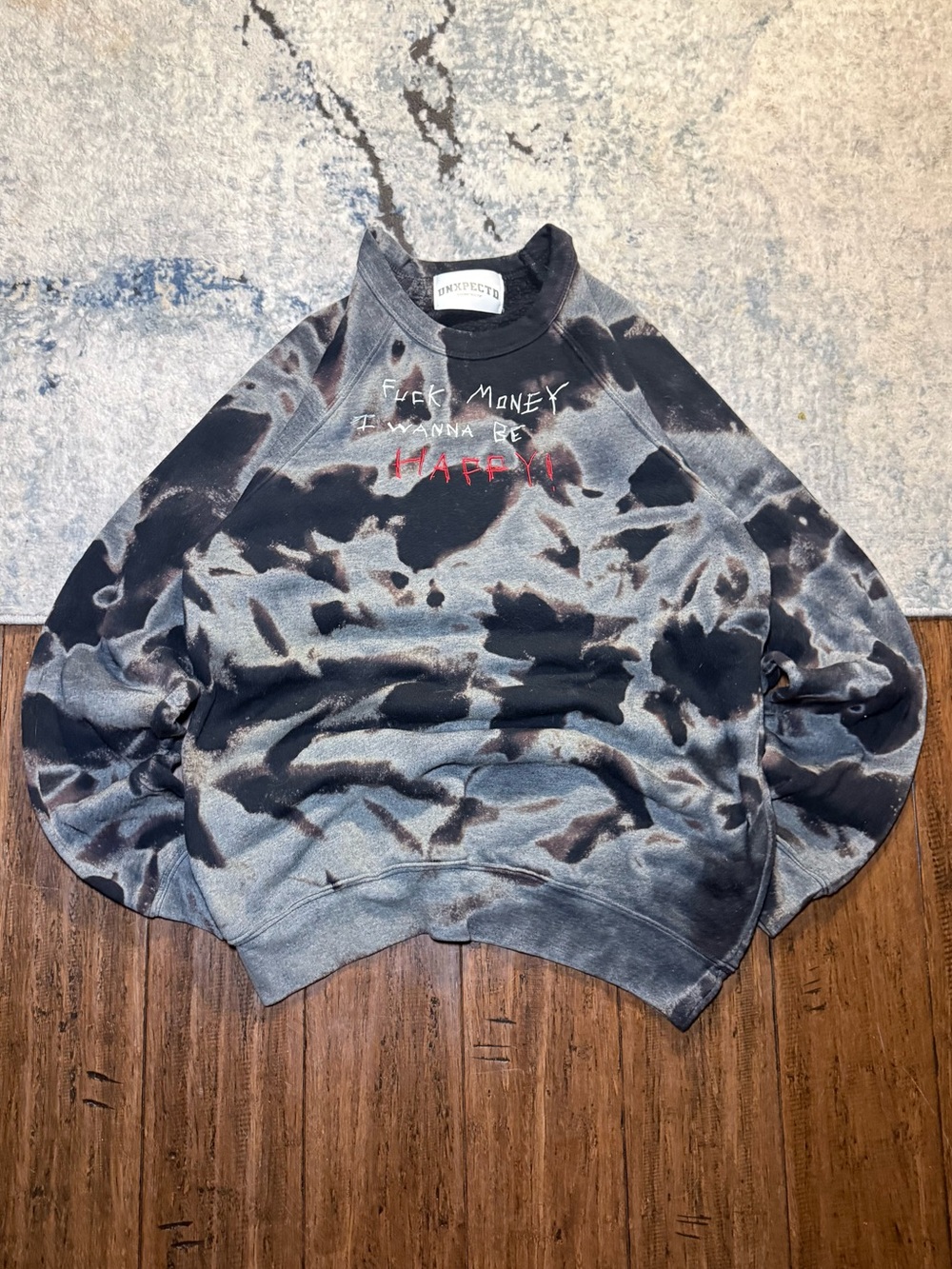 Unexpected Reconstructed “F Money” Bleach Dye Crewneck - Size Large